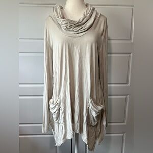 Vivienne Tam Cowl Neck Tunic Top Long Sleeve Pockets Casual‎ Comfy Dress Size L